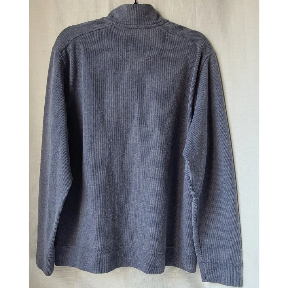 Tommy Bahama Mens L Gray Quarter Button Mock Neck Pullover Sweater Cotton Blend